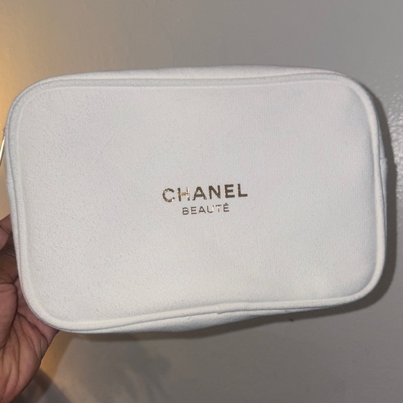 CHANEL Accessories - CHANEL White and Gold Beauty Pouch